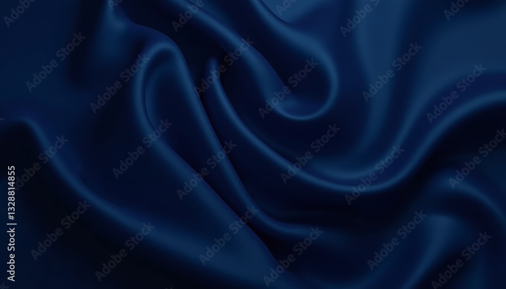 Obraz premium Close-up of deep blue satin fabric, elegant texture with soft drapes and smooth curves, copy space