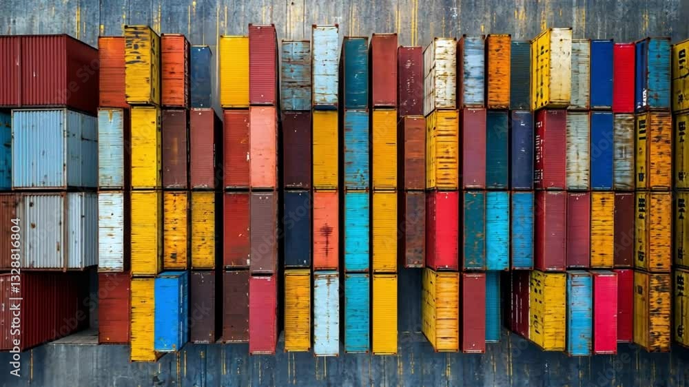 Aerial View of Colorful Shipping Containers in a Port Aerial View of Colorful Shipping Containers in a Port
