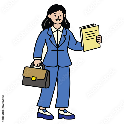 Confident businesswoman with documents and briefcase