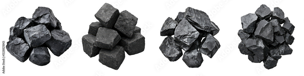 Stacks of rough black coal chunks and fragments a sedimentary rock resource extracted from underground deposits and used as a primary industrial and power fuel Stacks of rough black coal chunks and fragments a sedimentary rock resource extracted from underground deposits and used as a primary industrial and power fuel