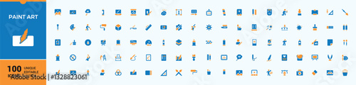 Paint colorful icons set in filled style. Featuring artist, paintbrush, art, brush, artistic, artwork, drawing, sketch. Icons for website. Draw icon collection. Modern vector illustration.