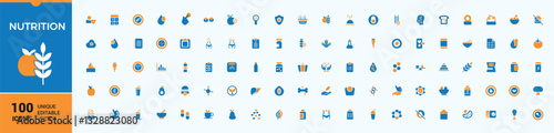 Nutrition colorful icons. Featuring metabolism, healthy, protein, nutrient, nourishment, food, carbohydrate and more. Collection for mobile and web apps. Health simple icon.