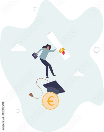 Education cost, tuition or scholarship, money for university or graduation, school expense or student debt, college diploma concept,flat character life .