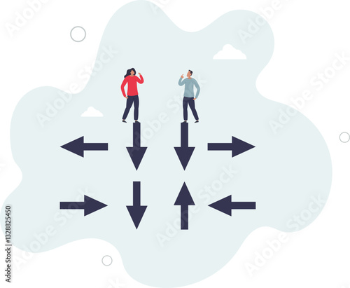 Decision making, decide the right way or choosing options, best alternative or solution to success, business direction or thinking concept.flat character life .