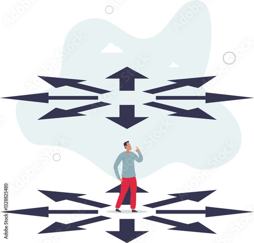 Choose career path, make life decision choice, decide the right or wrong direction, opportunity challenge, confusion or thinking to find the way concept,flat character life .
