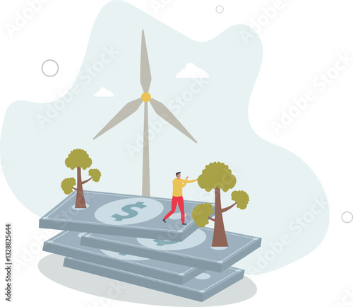 presenting way to reduce CO2 emission footprint through carbon offset, credit and forest conservation. Low carbon concept.flat character life .