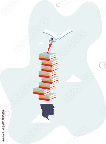 Lifelong learning and literature reading for education.Personal development and experience improvement with never stop learning mindset.flat character life .