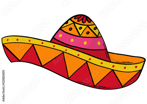 Mexican traditional sombrero hat png doodle for stickers, decor, clipart, signs, prints, cards