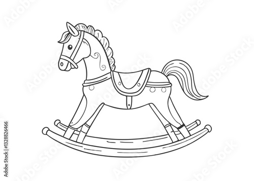 Retro wooden rocking Toy horse sketch. Children toy in vintage engraving style. rocking horse, cute illustration vector