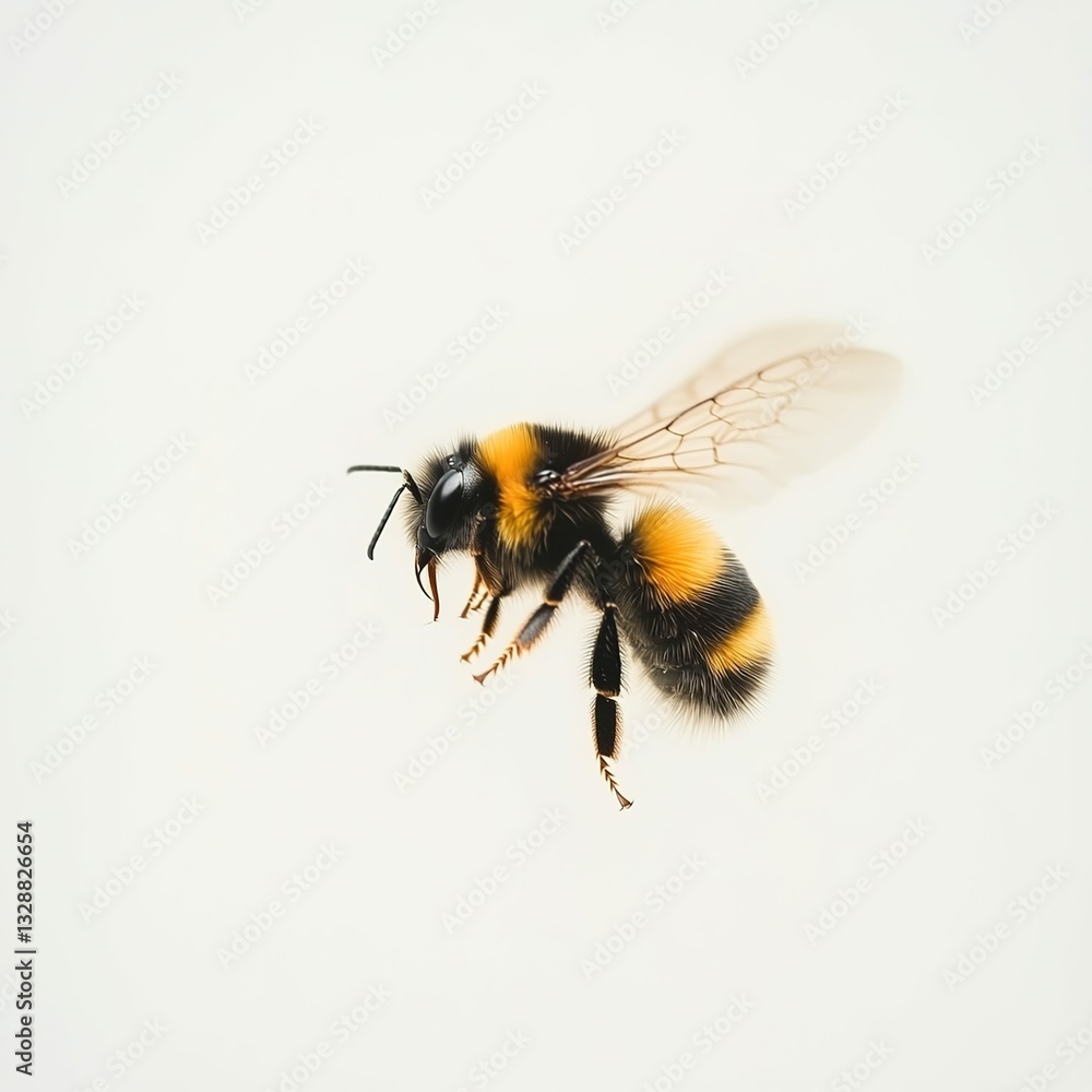 A realistic close-up of a bee, isolated on a pure white background. A realistic close-up of a bee, isolated on a pure white background.