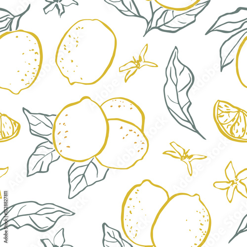 Line art lemon branches background