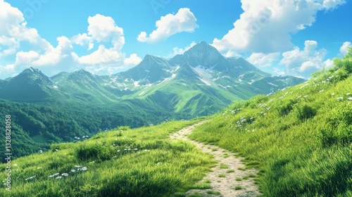Wallpaper Mural Mountain path, sunny meadow, hiking Torontodigital.ca