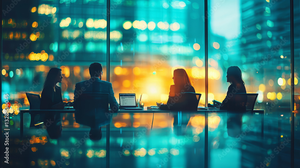 Business people in glass office, collaborating with confidence, sharing ideas, and driving innovation in modern, high rise setting