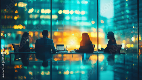 Obraz na płótnie Business people in glass office, collaborating with confidence, sharing ideas, and driving innovation in modern, high rise setting w salonie