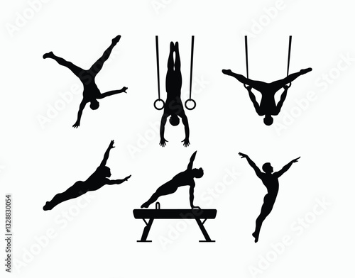 Male Gymnast Performing Silhouette Vector Template