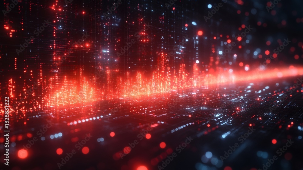 Fototapeta premium glowing futuristic city landscape, showing digital data stream