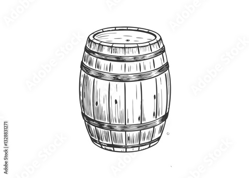 Old wooden barrels set with taps on stands in different positions, vintage engraving style. illustration in engraved style