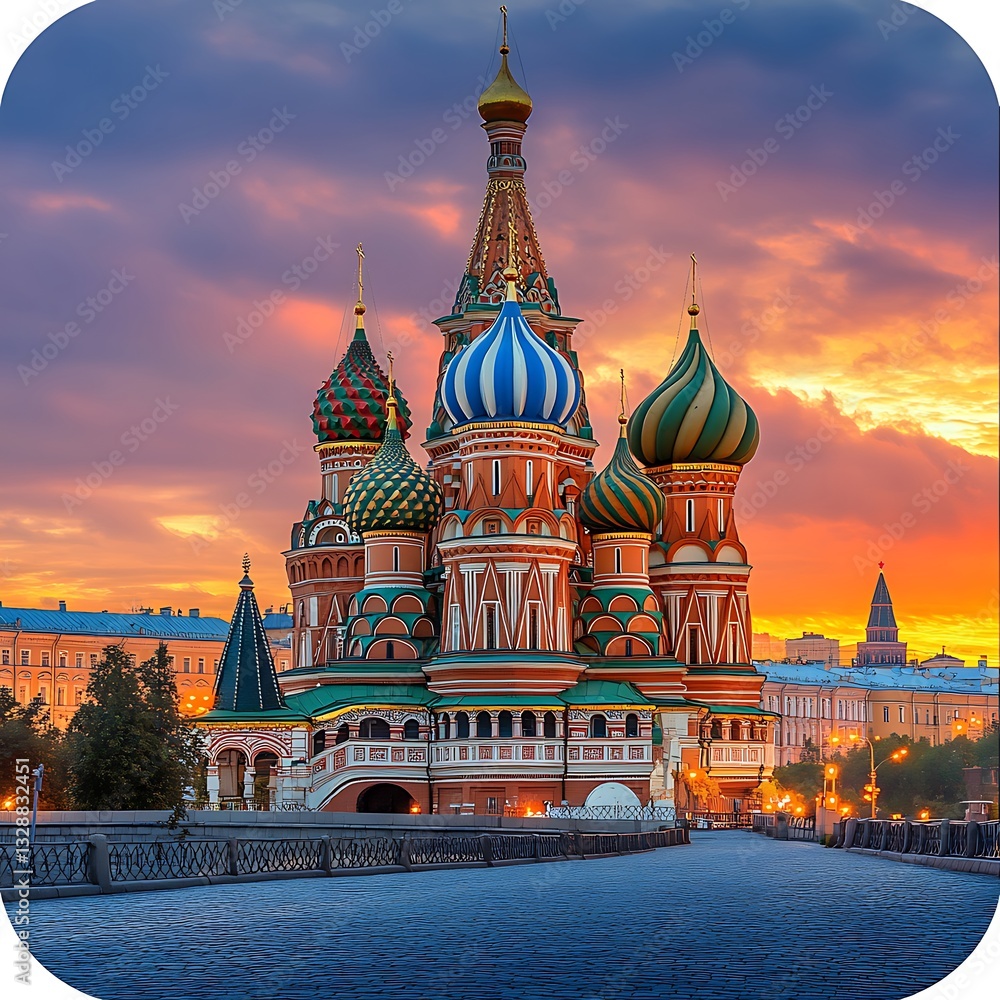 Fototapeta premium Twilight over Russia with a beautifully lit historic architectural masterpiece