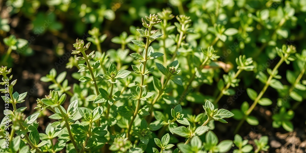 Close-up of Fresh Oregano in Organic Garden Bed Close-up of Fresh Oregano in Organic Garden Bed