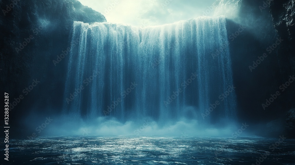 a mesmerizing waterfall cascading down a cliff face, creating a serene and ethereal atmosphere a mesmerizing waterfall cascading down a cliff face, creating a serene and ethereal atmosphere