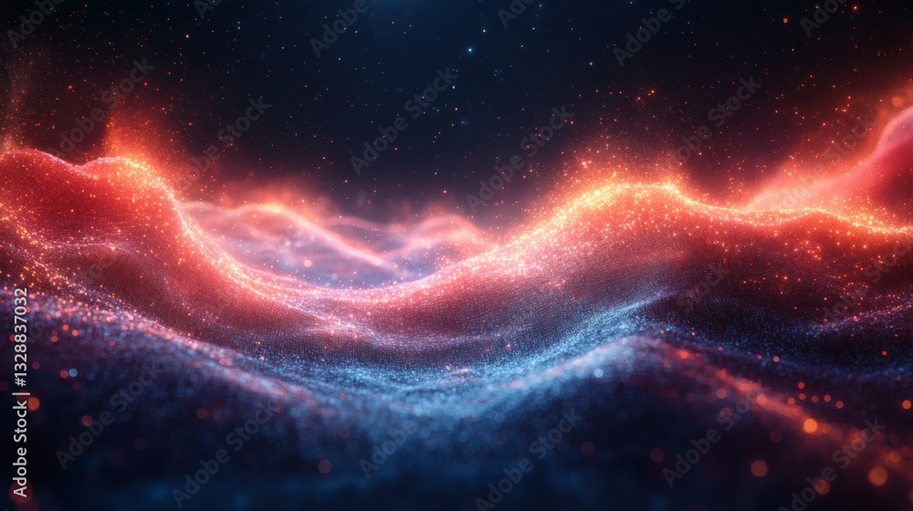 Obraz premium abstract waves of shimmering light, with a combination of red, orange, and blue hues create a mesmerizing visual effect