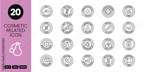 cosmetic outline icon set vector design, eco cosmetic, healthy cosmetic icon