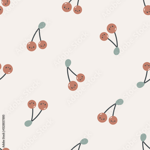 Seamless pattern with cute cherry. Kids background. For card, posters, banners, books, printing on the pack, clothes, fabric, wallpaper, textile or dishes.