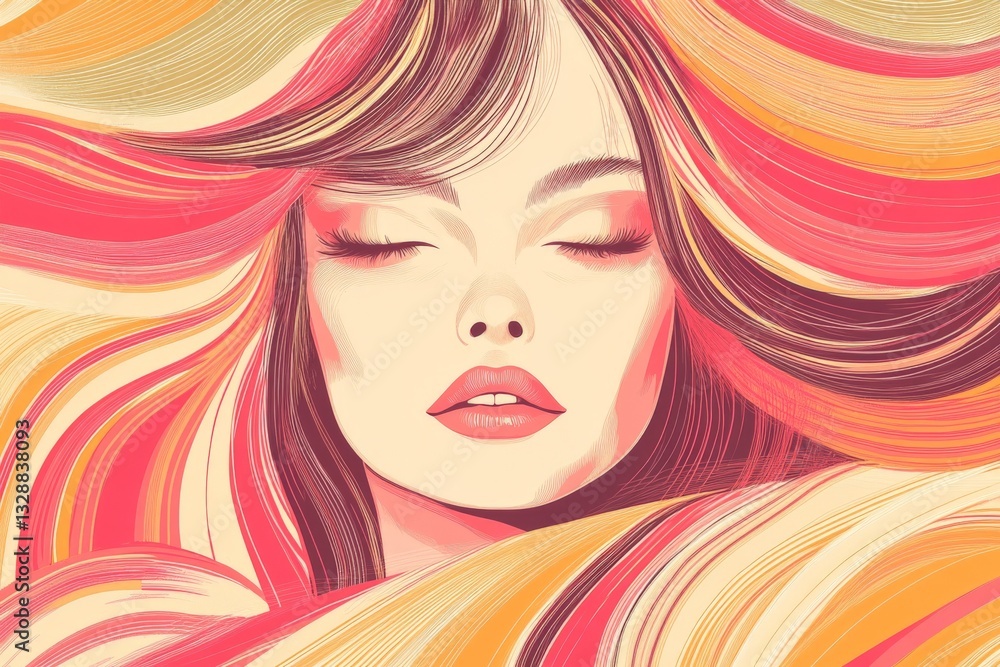 Vibrant portrait of a serene woman with flowing colorful hair Vibrant portrait of a serene woman with flowing colorful hair