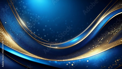 blue luxury background with golden line blue curve shiny dots and glitter light effect elegant style design luxury dark blue background with halftone gold line curved and lighting effect