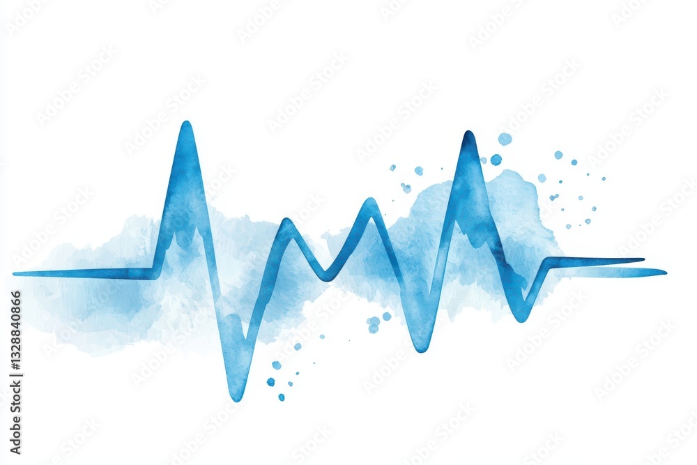 Light Watercolor Illustration of an Electrocardiogram Wave on a White Background Light Watercolor Illustration of an Electrocardiogram Wave on a White Background