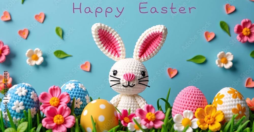 Happy Easter Crochet Bunny, Eggs, Flowers, Spring