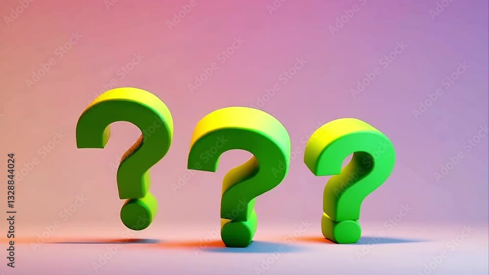 Three Question Marks in Motion on Pastel Background Three Question Marks in Motion on Pastel Background