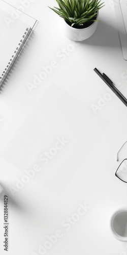 Wallpaper Mural Minimalist White Desk Workspace Notebook, Pen, Succulent, and Coffee Cup Torontodigital.ca