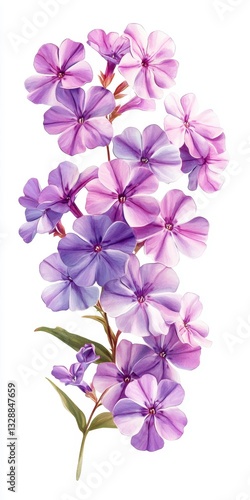 Purple and Lavender Phlox Flower Bouquet on White Background