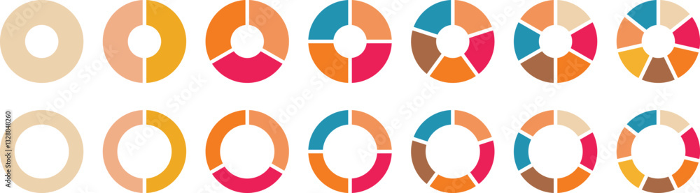 Pie chart set. Circle section graph. Pie charts diagrams. Different color circles isolated. Infographic element round shape. Vector. Pie chart divided 1,2,3,4,5,6,7,8,9,10,11,12 equal parts. Pie chart set. Circle section graph. Pie charts diagrams. Different color circles isolated. Infographic element round shape. Vector. Pie chart divided 1,2,3,4,5,6,7,8,9,10,11,12 equal parts.