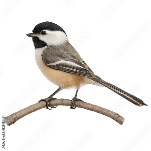 illustration of black-capped chickadee birds, wildlife painting isolated on transparent background.