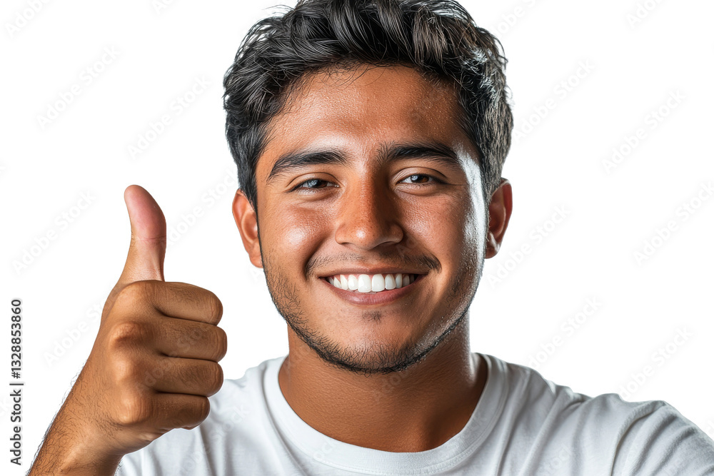 Young man smiling and giving thumbs up with clear background Young man smiling and giving thumbs up with clear background