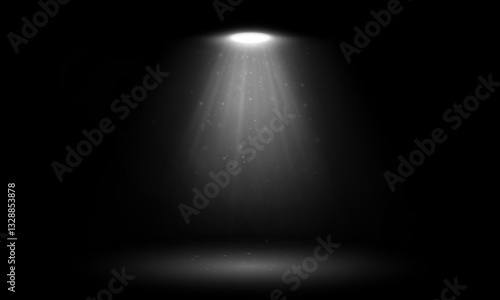 Bright spotlight with rays and glare. Abstract light effect for background.