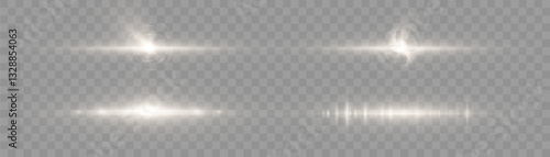 Flashes of white light on transparent background. Vector glow effect of flickering glare. Abstract ignition of lens flare.