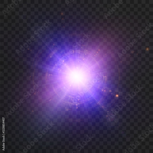 A flash of bright purple light. A shimmering explosion with a bright shine.