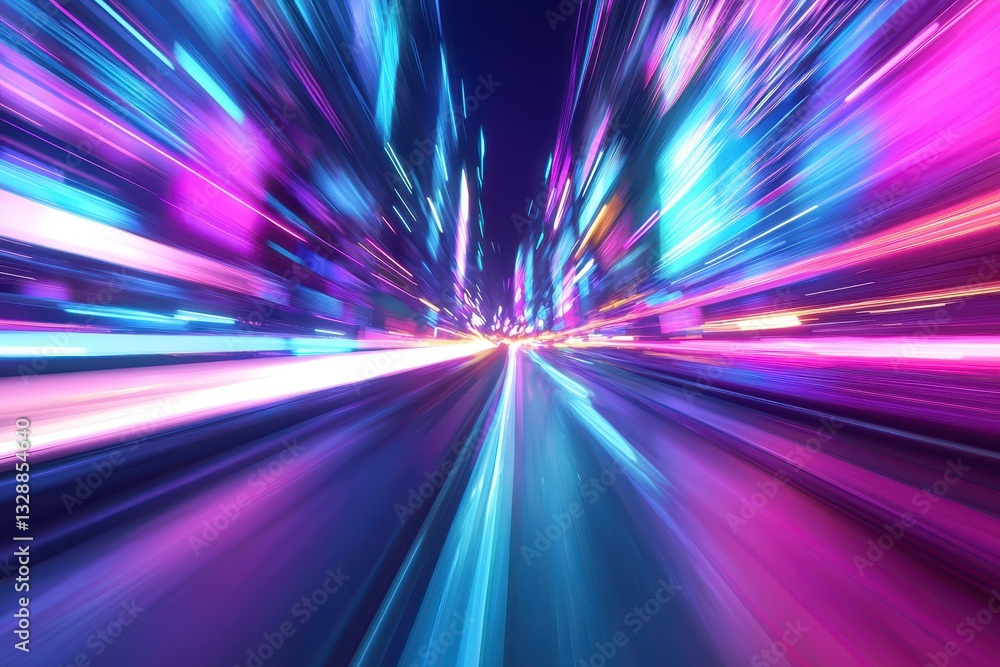 Vibrant Light Trails in Urban Nightscape with Neon Effects Vibrant Light Trails in Urban Nightscape with Neon Effects