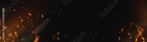 Fire sparks background. Sparks fly up. Glowing fire flickering particles on black background