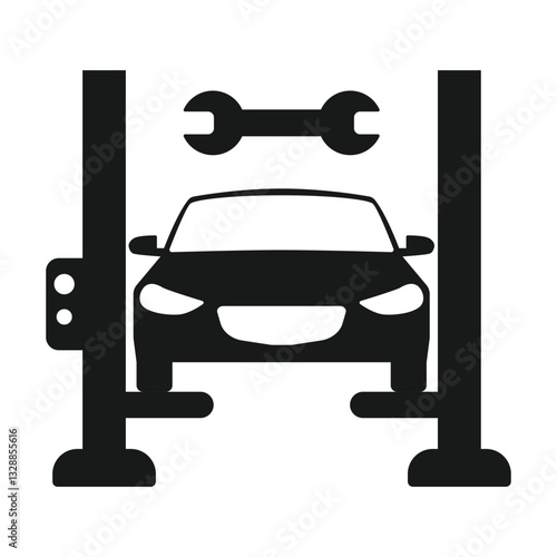 The image contains a collection of black and white car service and maintenance icons. These icons represent various automotive-related concepts.