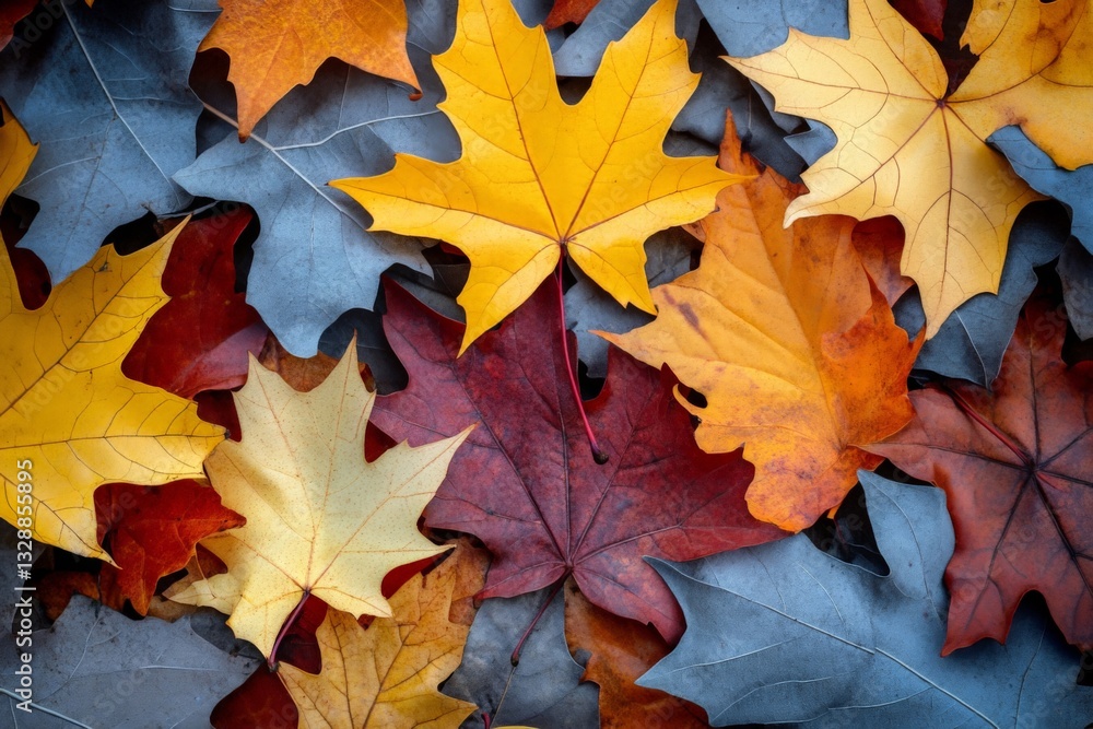 Colorful autumn leaves scattered on the ground in a serene natural setting during a sunny day Colorful autumn leaves scattered on the ground in a serene natural setting during a sunny day
