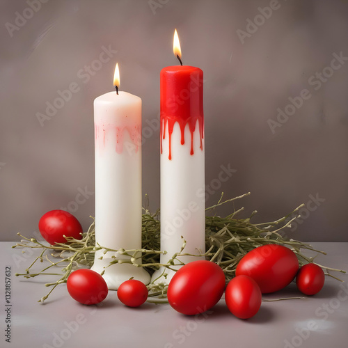 Easter eggs and candles decoration