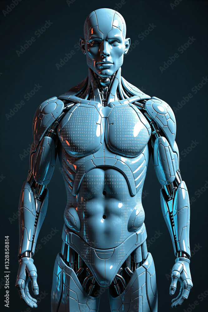 Robotic male torso covered in holographic programming codes - Generative AI
Robotic male torso covered in holographic programming codes - Generative AI