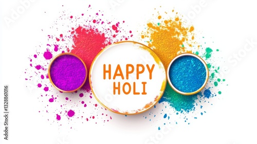 Vibrant Holi festival celebration with colorful powder and festive text 