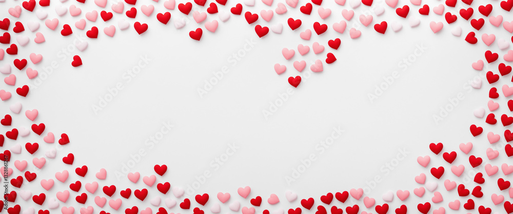 a clean white canvas framed with a delightful array of red and pink hearts a clean white canvas framed with a delightful array of red and pink hearts