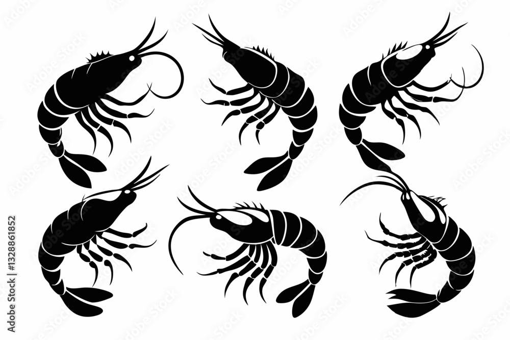 Fototapeta premium shrimp set line art silhouette vector illustration