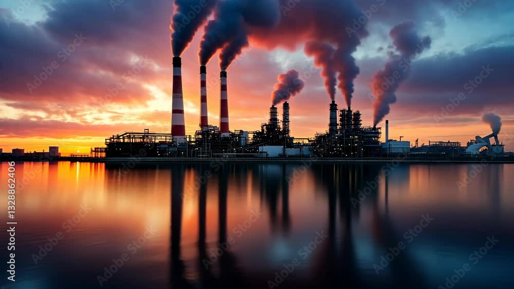 Industrial Sunset: Pollution and Reflection Industrial Sunset: Pollution and Reflection